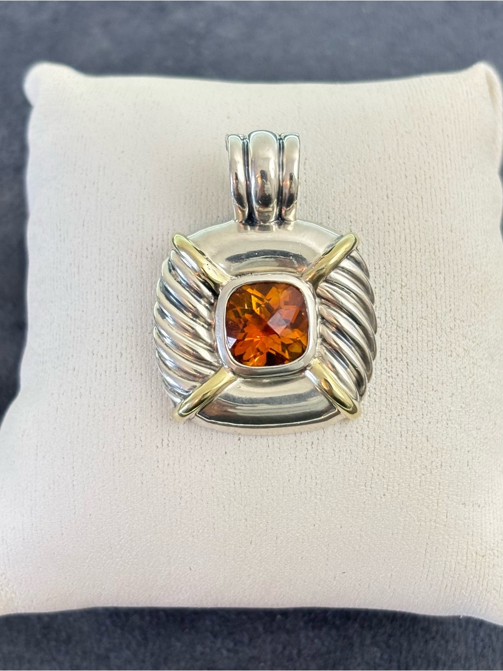 David Yurman 925 & 14k Gold Renaissance Pendant with Citrine 1.5"